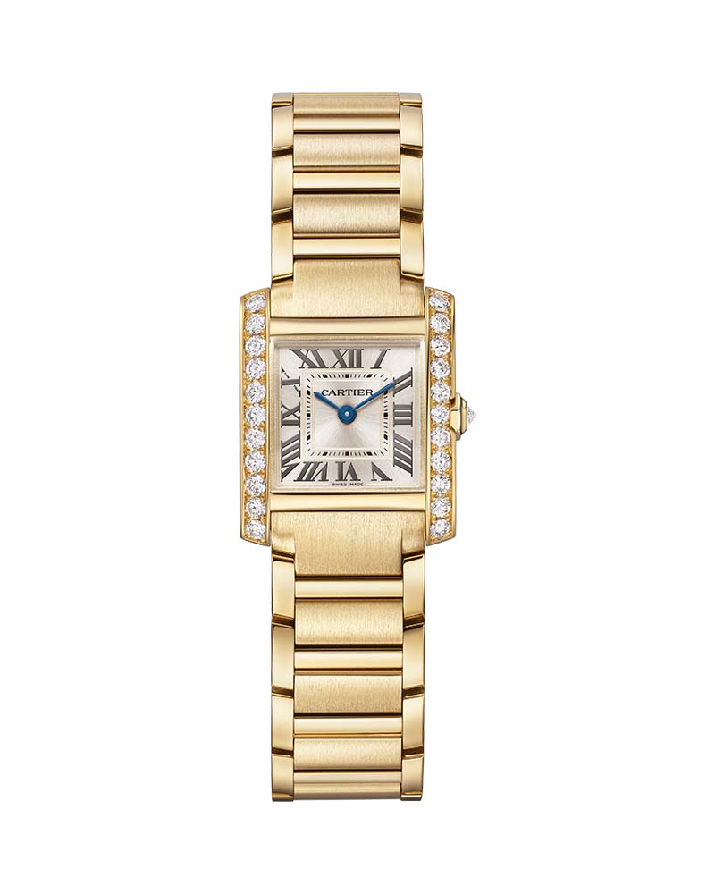 TANK FRANCAISE, SMALL, QUARTZ, YELLOW GOLD, DIAMONDS