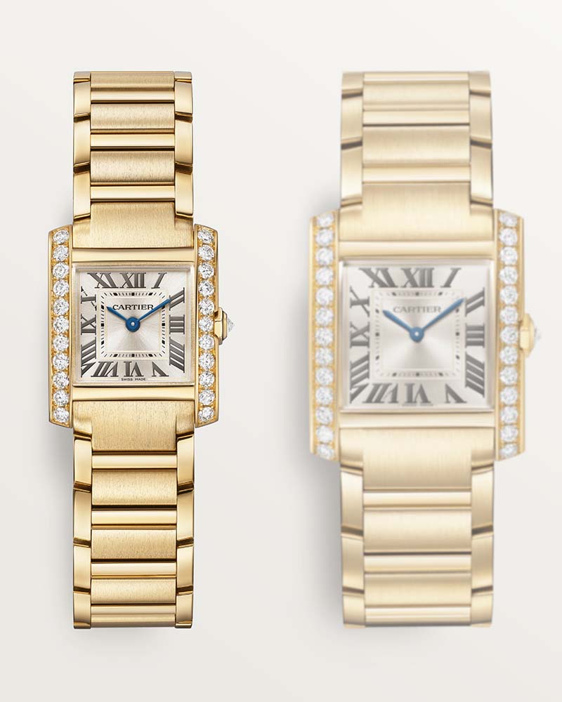 TANK FRANCAISE, SMALL, QUARTZ, YELLOW GOLD, DIAMONDS