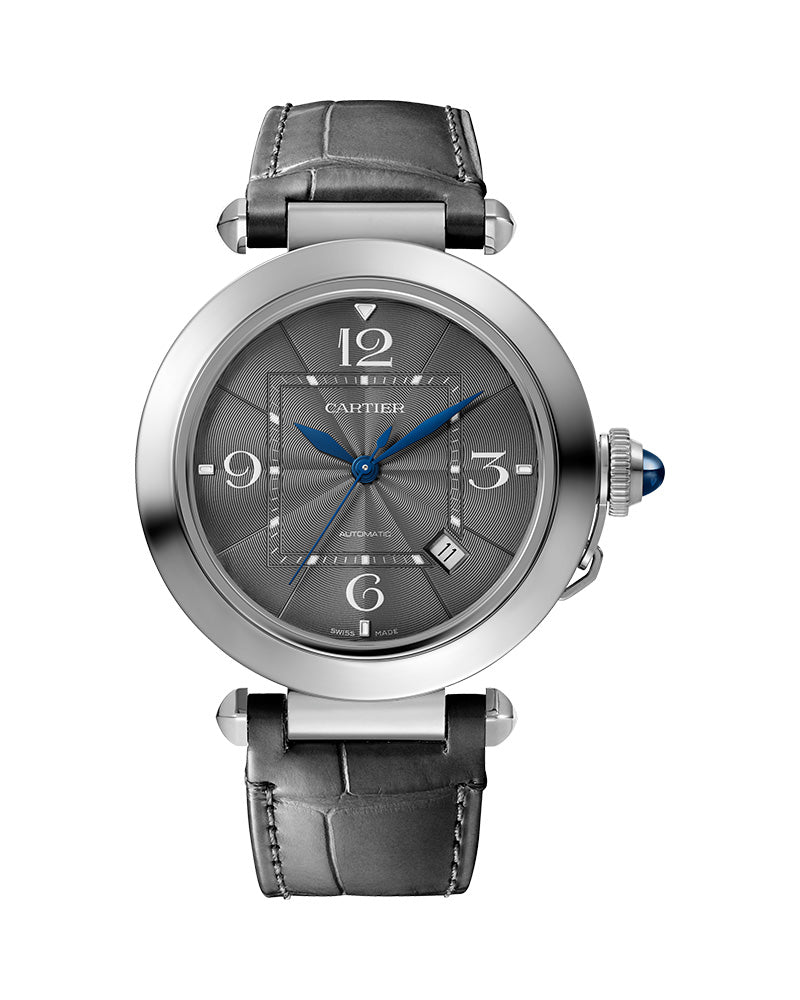 PASHA DE CARTIER, 41MM, AUTOMATIC, STEEL, DARK GREY, INTERCHANGEABLE METAL AND LEATHER