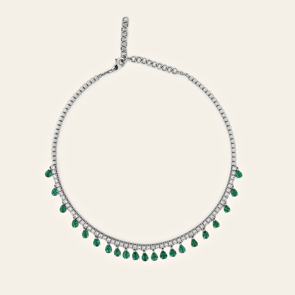 Diamond and Dangling Emerald Choker Necklace