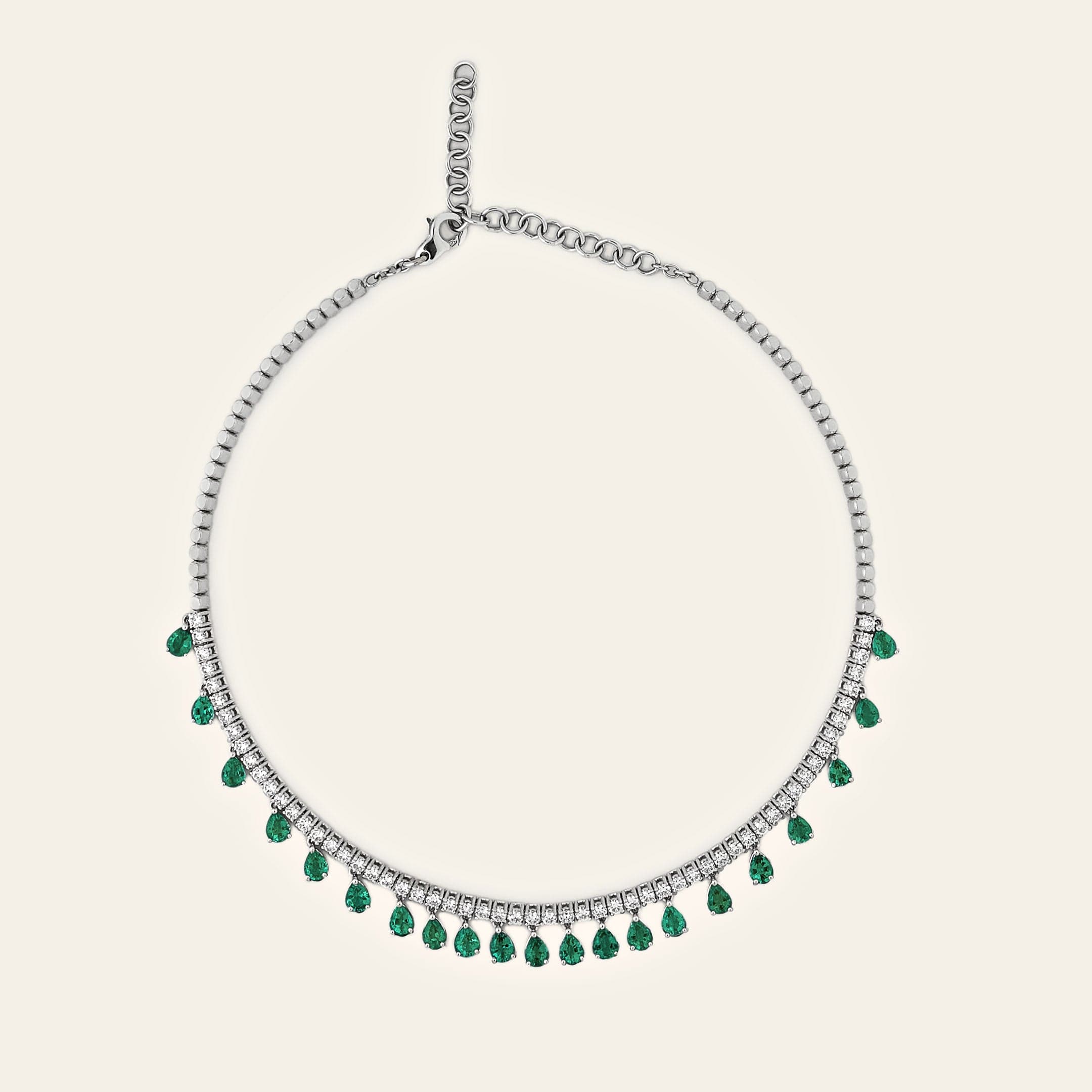 Diamond and Dangling Emerald Choker Necklace