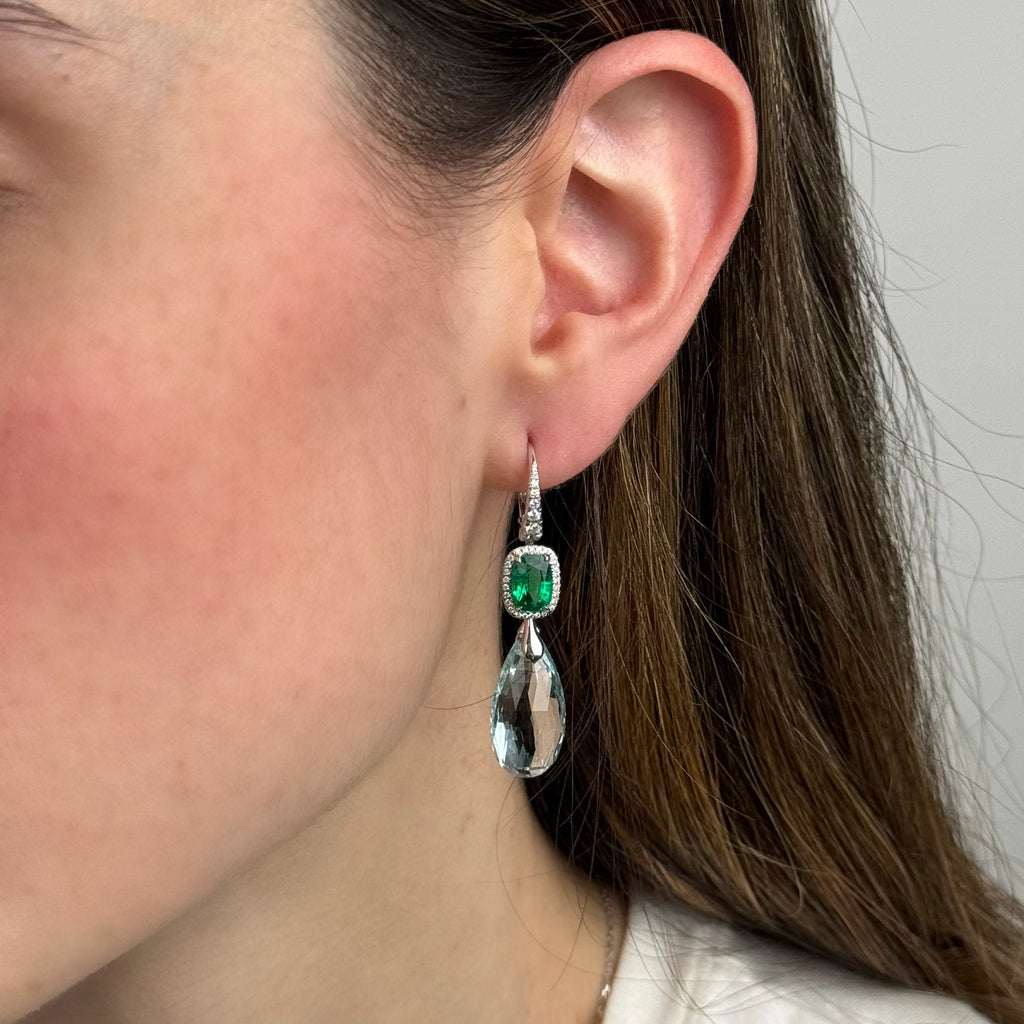 Emerald and Aquamarine Drop Earrings