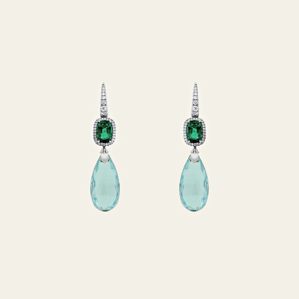 Emerald and Aquamarine Drop Earrings