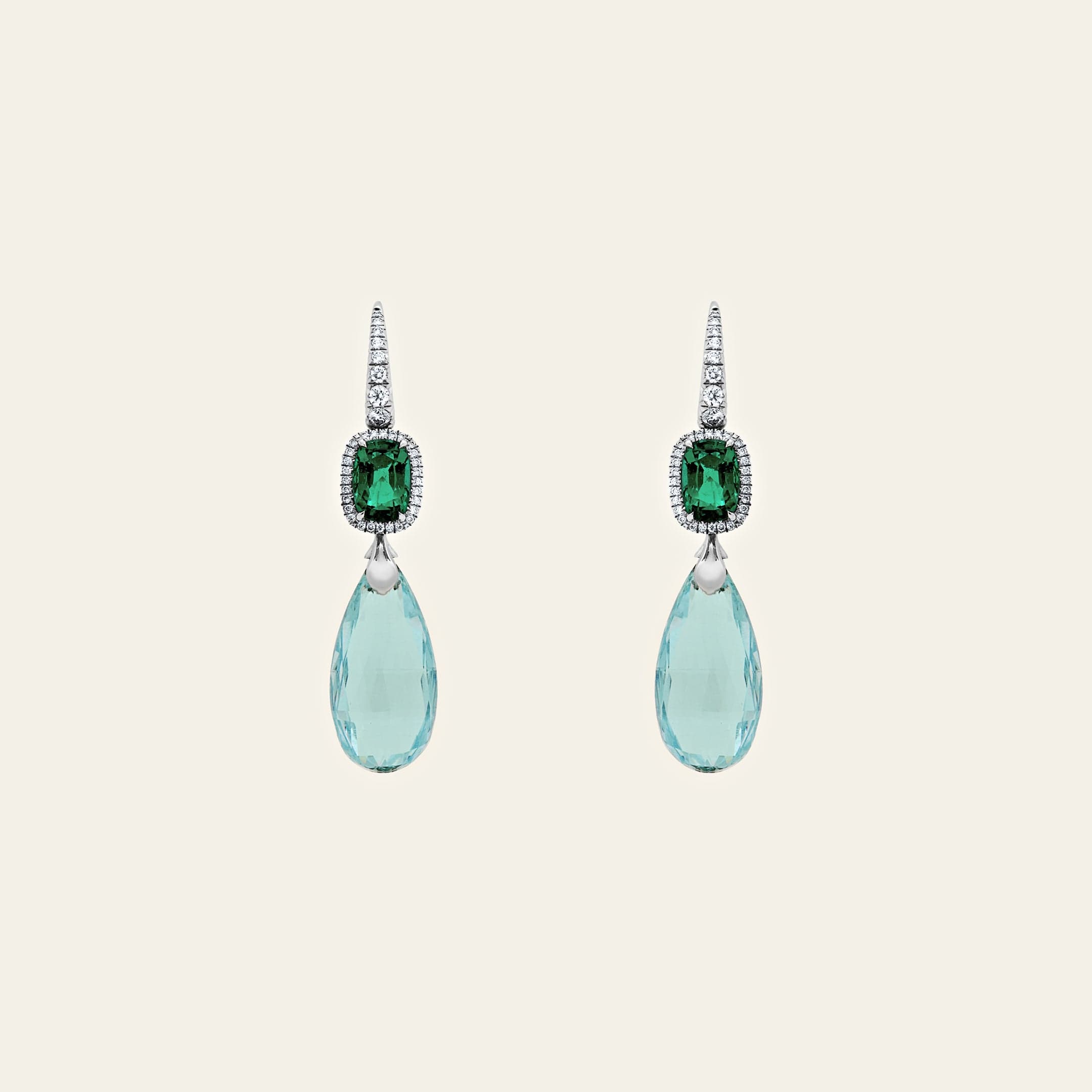 Emerald and Aquamarine Drop Earrings