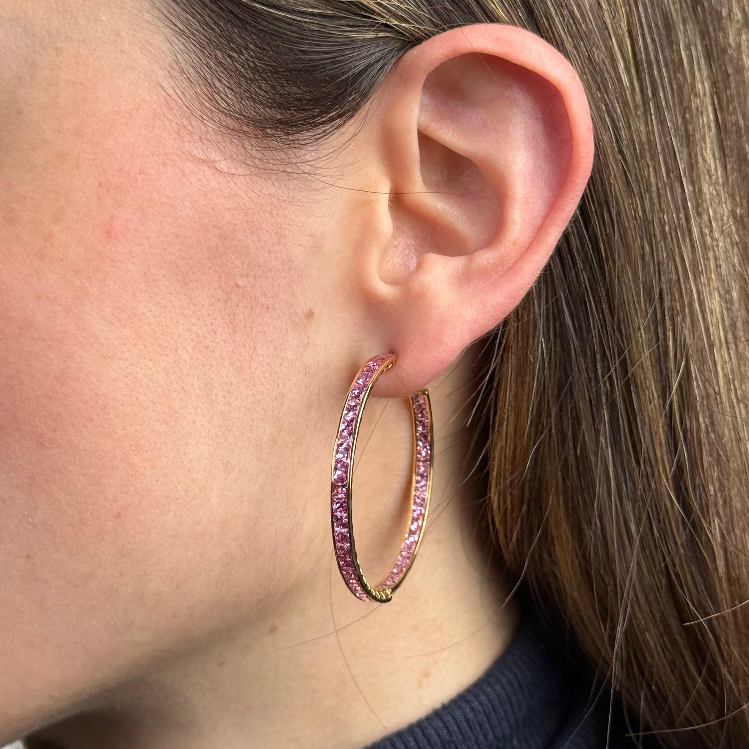 Pink Sapphire Hoop Earrings